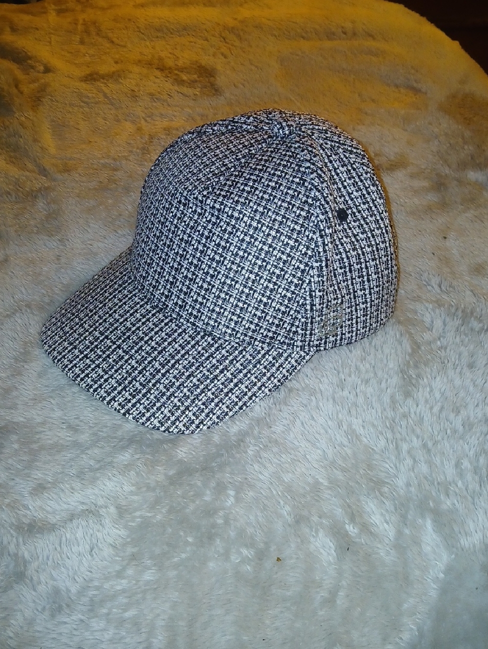 Karl Lagerfeld Black and White Tweed Baseball Cap - Monochrome Aesthetic